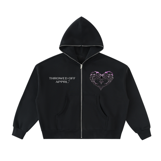 "OMERTA" Fleeced Full-Zip Hoodie