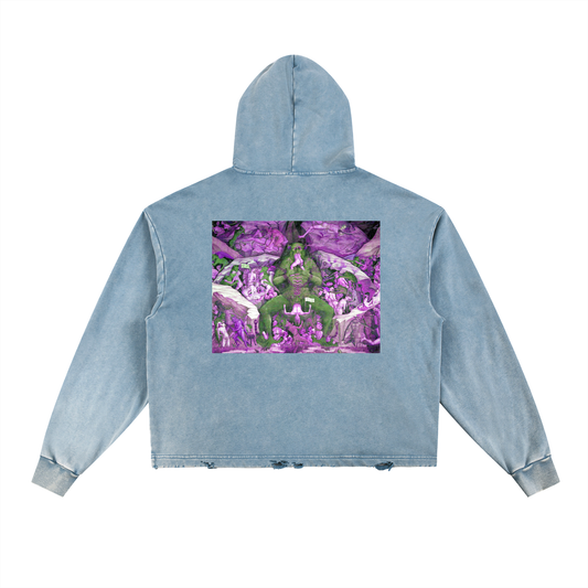 "Boschin' Around" Vintage Washed Frayed-Hem Hoodie